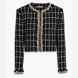 NEW - Alice and Olivia Sabina Black and White Tweed Blazer with Gold Trim